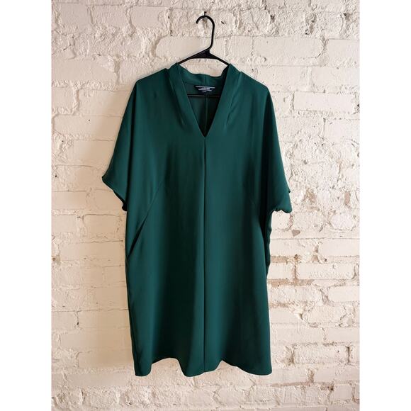 Lands’ End Green V-Neck Shift Dress Short Sleeve Size 16W Plus - Picture 1 of 8